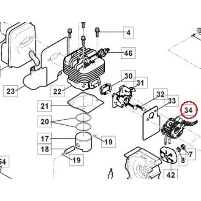 Carburateur voor Stiga, Castelgarden, Alpina, Mountfield Bosmaaier, Trimmer, Strimmer, ABR52, ABR52, ABR52D, B52, B52D, BC555B, BC555R, CB153D, CB153F, SBC252, SCB252D, SBC252F, SBC253D, SBC253F, XB253D, XB253F, onderdeel