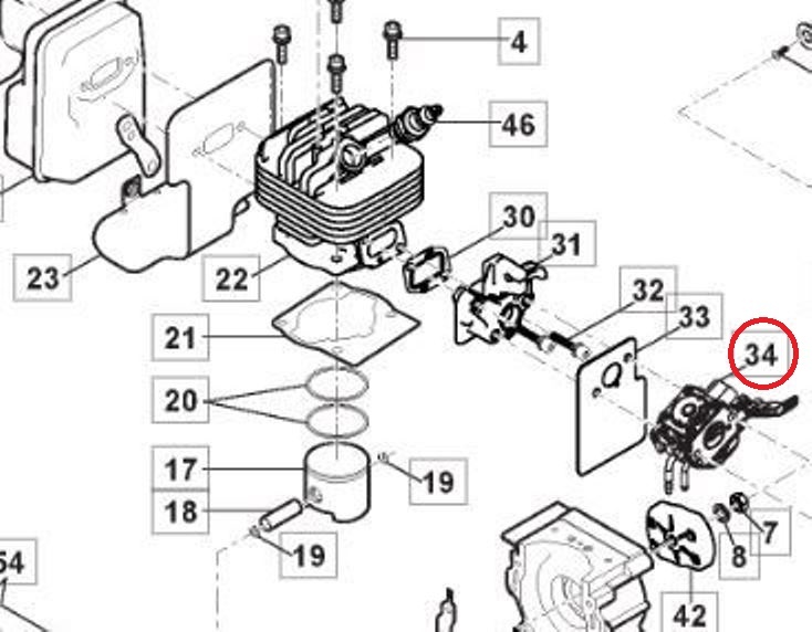 Carburateur voor Stiga, Castelgarden, Alpina, Mountfield Bosmaaier, Trimmer, Strimmer, ABR52, ABR52, ABR52D, B52, B52D, BC555B, BC555R, CB153D, CB153F, SBC252, SCB252D, SBC252F, SBC253D, SBC253F, XB253D, XB253F, onderdeel
