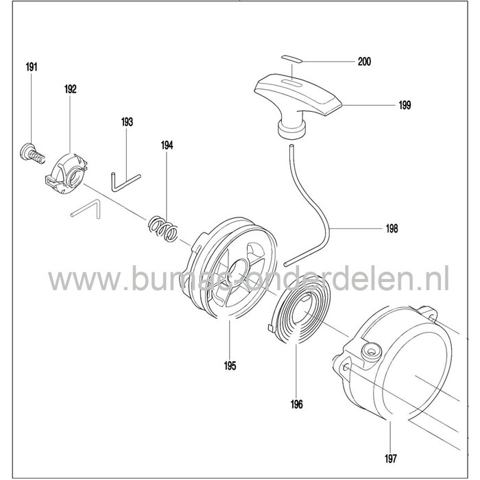 Handstarter compleet voor Dolmar PB7660.4, Makita EB7660TH, PB 76604, 4-takt Bladblazers, hand starter voor Dolmar PB76604, Makita EB 7660 TH, onderdeel, startinrichting
