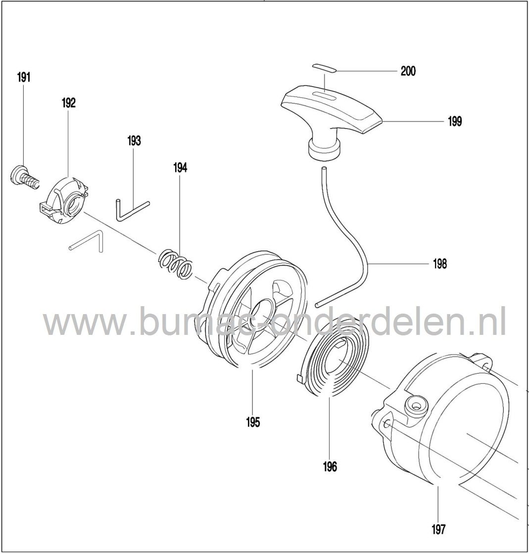 Drukveer voor Dolmar handstarter PB7660.4, Makita EB7660TH, PB 76604, 4-takt Bladblazers, Dolmar PB76604, Makita EB 7660 TH, onderdeel, druk veer