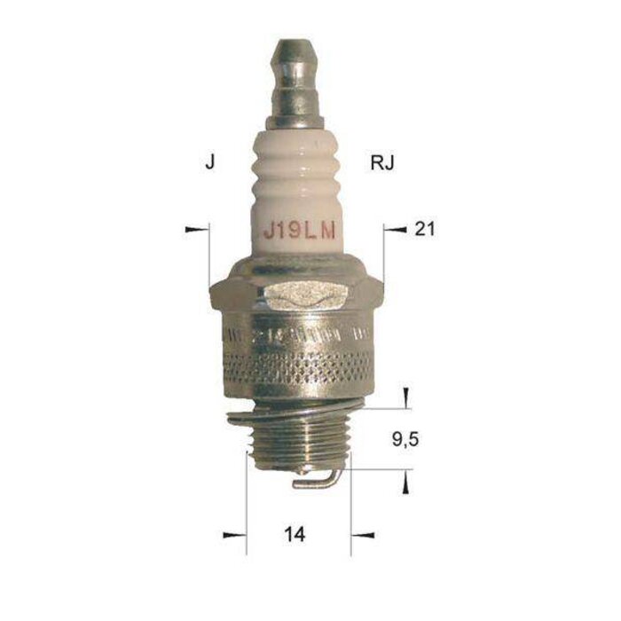 Bougie J19LM voor Grasmaaier, Zitmaaier, Frontmaaier, Briggs & Stratton, Honda Kawasaki, Tecumseh motor, Bougie J19LM is gelijk aan: RJ19LM = BR2LM = B2LM = W9EC0 = WR11E0 = WR9EC0 = WR11E0 = WR9EC0 = W9LMRUS = W9LMR-US van Champion - NGK - Bosch of Denso