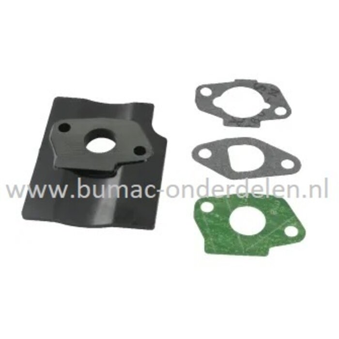 Isolator voor carburateur op RS100 Motor, Castelgarden, Stiga, Alpina, Mountfield RS100 motoren, tussenstuk carburateur en motor, isolator met pakkingen, warmte isolatieplaat voor GGP grasmaaiers, cirkelmaaiers, benzinemaaiers, loopmaaiers