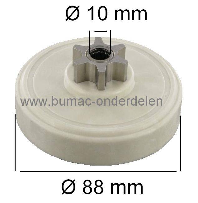 Koppelingstrommel met Vast Aandrijftandwiel voor Husqvarna, ALKO KE1600 - 1800W, FERM FCS1800W, MCCULLOCH EM235 - ES16-1, PARTNER P1435 - P2114 - P2116, STIGA Gardenclub SE1800W, TALON AC211 - AC116 Kettingzaag