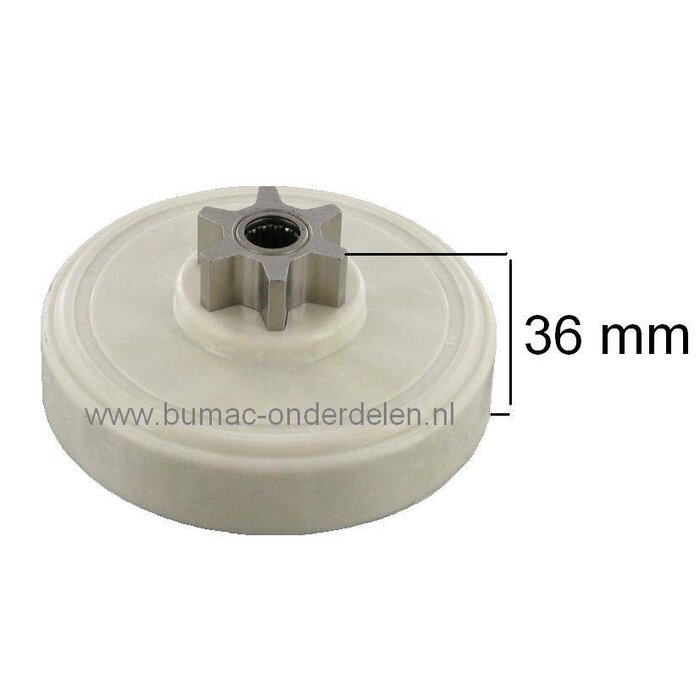 Koppelingstrommel met Vast Aandrijftandwiel voor Husqvarna, ALKO KE1600 - 1800W, FERM FCS1800W, MCCULLOCH EM235 - ES16-1, PARTNER P1435 - P2114 - P2116, STIGA Gardenclub SE1800W, TALON AC211 - AC116 Kettingzaag