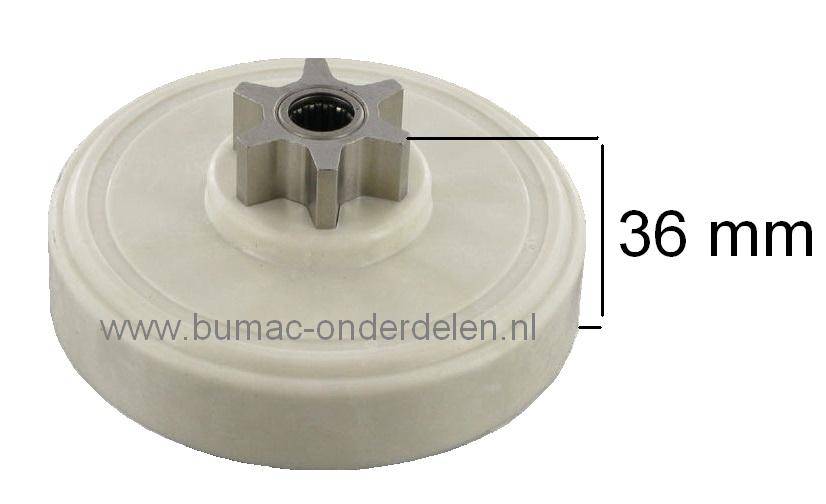 Koppelingstrommel met Vast Aandrijftandwiel voor Husqvarna, ALKO KE1600 - 1800W, FERM FCS1800W, MCCULLOCH EM235 - ES16-1, PARTNER P1435 - P2114 - P2116, STIGA Gardenclub SE1800W, TALON AC211 - AC116 Kettingzaag