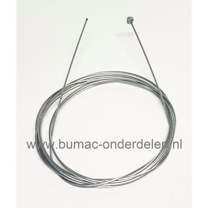 Flexibele kabel met Ton aansluiting voor verticuteermachine, kooimaaier, brommer, scooter, quad, tuintrekker, tuinfrees, grasmaaier, kabel lengte 2200 mm - Ø 1,2 mm, Ton Ø 6x3,2 mm, gaskabel, koppelingskabel, remkabel, bedieningskabel, onderdeel