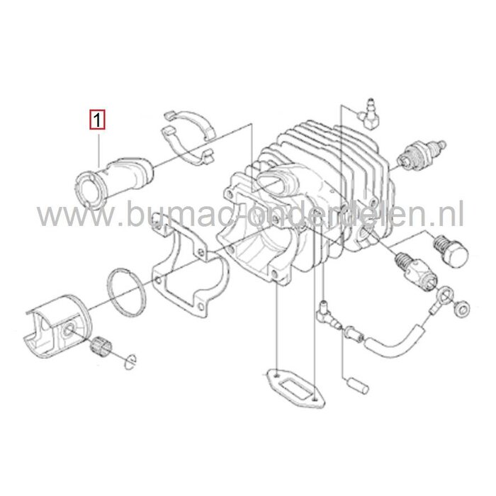 Inlaatspruitstuk HUSQVARNA 334T en 338XPT Kettingzaag - Motorzaag, Inlaat Spruitstuk voor Kettingzagen - Motorzagen van Husqvarna - Jonsered - Partner - Mc Culloch