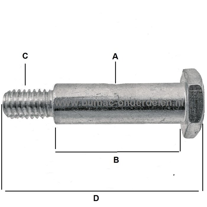 Wielbout voor John Deere, Sabre, Sabo zitmaaier, tuintrekker, bout voor bevestiging van steunwiel aan maaidek, onderdeel
