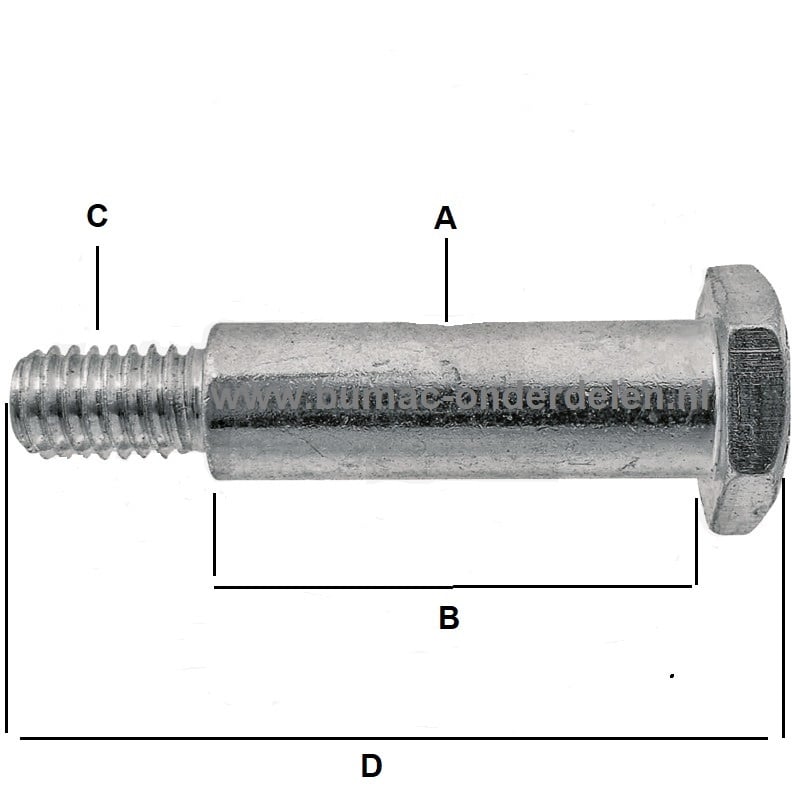 Wielbout voor steunwiel aan Turf Tiger en Turf Cubs Zero turnmaaier, zitmaaier, tuintrekker, bout voor bevestiging van steunwiel aan maaidek, onderdeel
