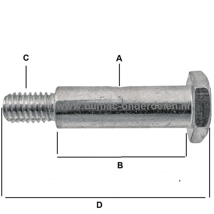 Wielbout voor MTD, Wolf, Murray, Snapper, Simplicity, Castelgarden, Stiga, Husqvarna, Jonsered, Partner, Ferris, Iseki, Kubota, John Deere, Alko, tuintrekker, grasmaaier, zitmaaier, frontmaaier, bout voor bevestiging van steunwiel aan maaidek, onderdeel