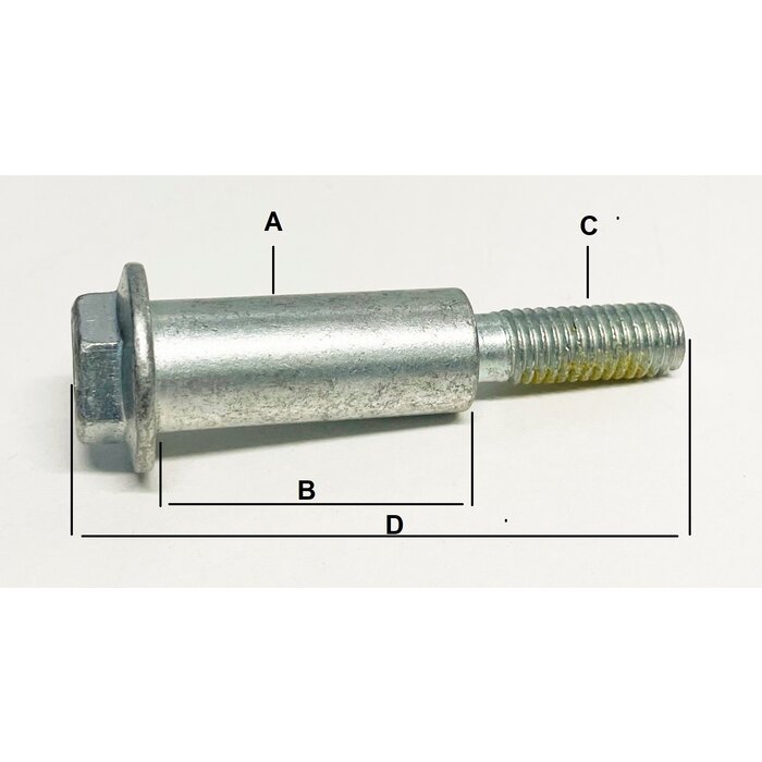 Wielbout voor John Deere, Sabre, Sabo zitmaaier, tuintrekker, 12PB, 12PC, 12SB, 14PB, 14PZ, 14SB, 14SC, 14SE, 14SZ, 14SX, 14PT, 14ST, JA65, JE75, JX75, JX85, bout voor bevestiging van steunwiel aan maaidek, onderdeel