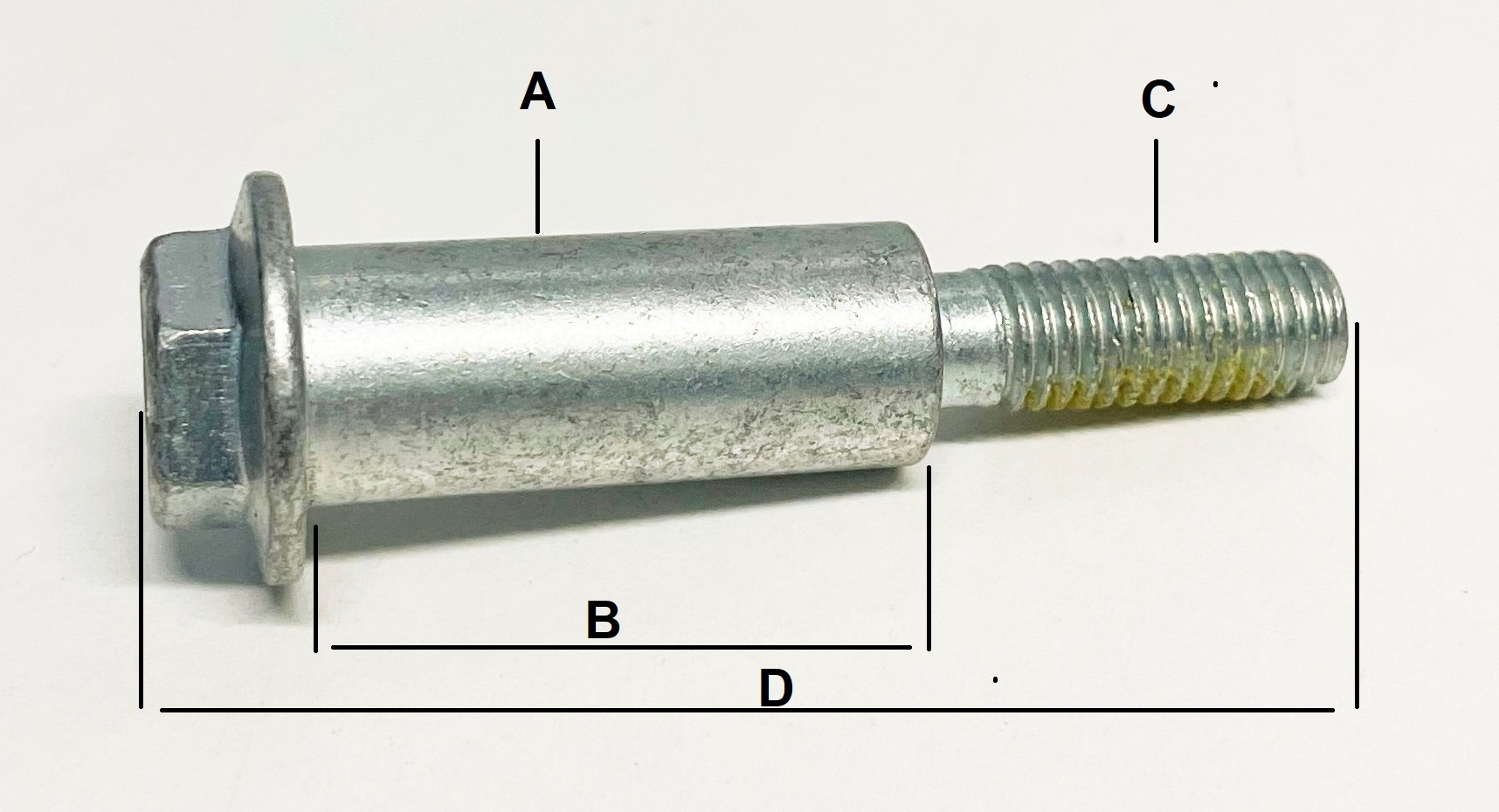 Wielbout voor John Deere, Sabre, Sabo zitmaaier, tuintrekker, 12PB, 12PC, 12SB, 14PB, 14PZ, 14SB, 14SC, 14SE, 14SZ, 14SX, 14PT, 14ST, JA65, JE75, JX75, JX85, bout voor bevestiging van steunwiel aan maaidek, onderdeel