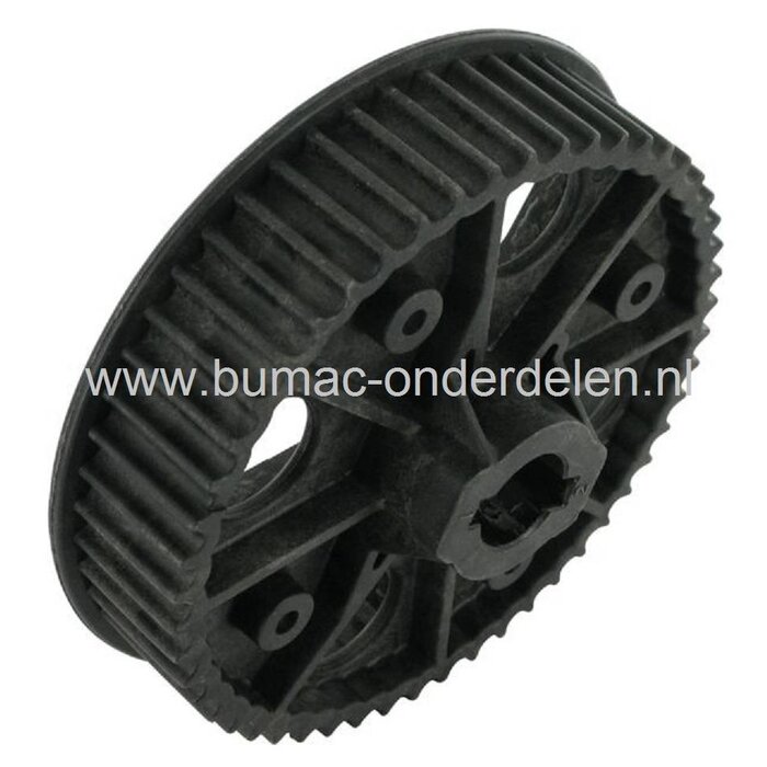Getande Poelie  voor HUSQVARNA en JONSERED Frontmaaiers Rider 11, Rider13, Rider 13 BioClip,  Rider 15-V2, Rider 155 , Rider Pro 15, Rider Pro 15-V2, Rider 16, Rider 16H, Rider Proflex 18, Rider Proflex 21, Jonsered FR2111M, FR2113M, FR2115MA, FRH13, FRH1