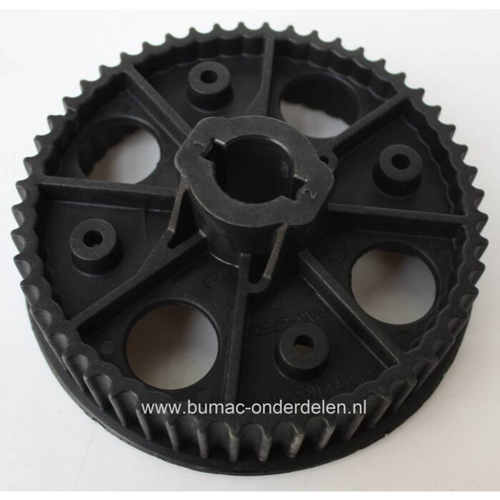 Getande Poelie  voor HUSQVARNA en JONSERED Frontmaaiers Rider 11, Rider13, Rider 13 BioClip,  Rider 15-V2, Rider 155 , Rider Pro 15, Rider Pro 15-V2, Rider 16, Rider 16H, Rider Proflex 18, Rider Proflex 21, Jonsered FR2111M, FR2113M, FR2115MA, FRH13, FRH1