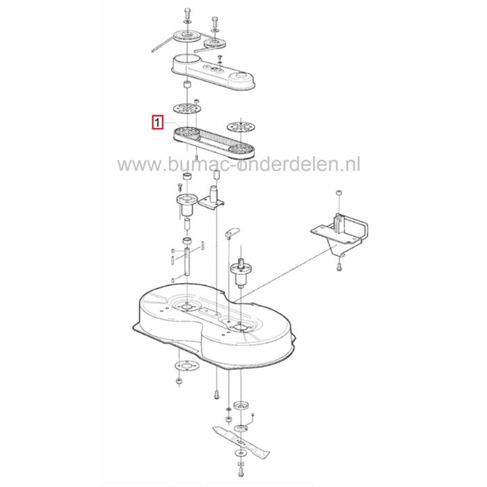 Getande Poelie  voor HUSQVARNA en JONSERED Frontmaaiers Rider 11, Rider13, Rider 13 BioClip,  Rider 15-V2, Rider 155 , Rider Pro 15, Rider Pro 15-V2, Rider 16, Rider 16H, Rider Proflex 18, Rider Proflex 21, Jonsered FR2111M, FR2113M, FR2115MA, FRH13, FRH1