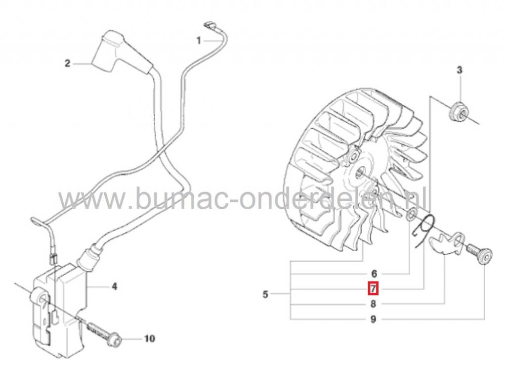 Retourveer Starterpal Kettingzaag HUSQVARNA 61 - 66 - 77 - 266 - 268 - 272 - 281 - 288 - 298 - 362 - 365 - 371 - 372 - 385 - 390 - 394 - 395 - 480 - 570 - 575 - 576 - 3120, Starterpal Retour Veer Jonsered - Partner - McCulloch