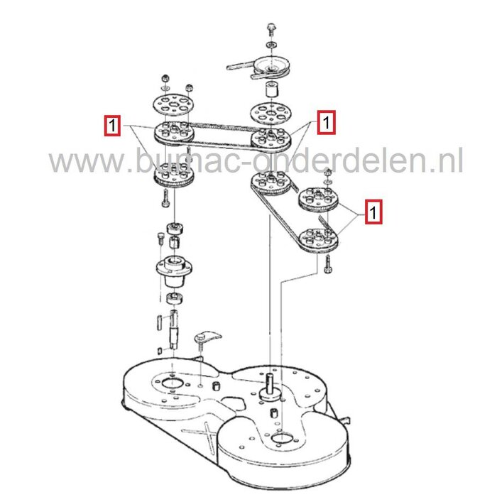 Maaidek Poelie HUSQVARNA Rider - Rider 1200 - Rider 14 Pro - Rider 16 H - Rider 970 - Rider 970 H-15 Zitmaaier, JONSERED - PARTNER - MCCULLOCH - AYP - CRAFTSMAN Zitmaaier - Frontmaaier - Tuintrekker, Getande Maaidekpoelie