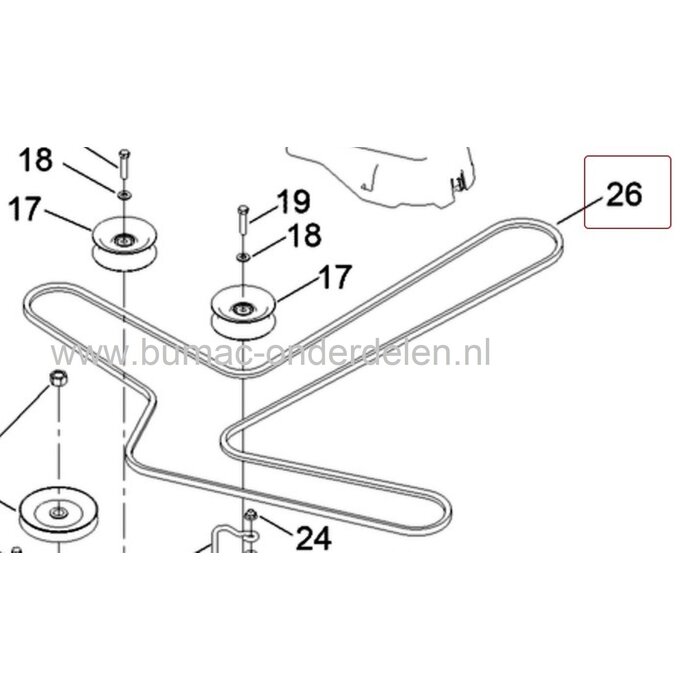 V snaar mesaandrijving voor Toro Time cutter SS5000, SS5060, MX5075T zeroturnmaaiers met 50 inch - 127 Cm zijuitworp maaidek, aandrijfriem voor messen, onderdeel zero turn maaiers