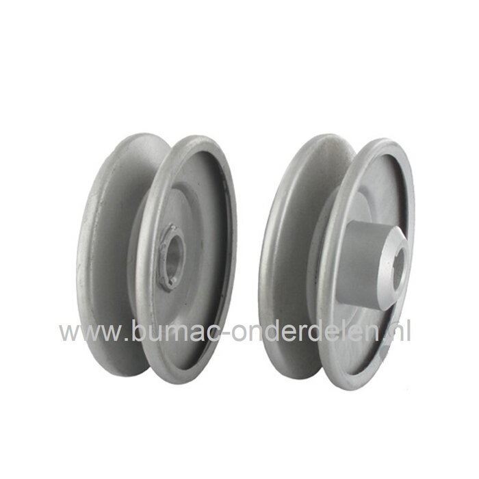 V snaar poelie met spiegroef voor Murray, Simplicity, Snapper, zitmaaier, frontmaaiers, tuinfrees, grondfrees, spanpoelie, drukpoelie, riemschijf met meshouder en spiegroef, onderdeel