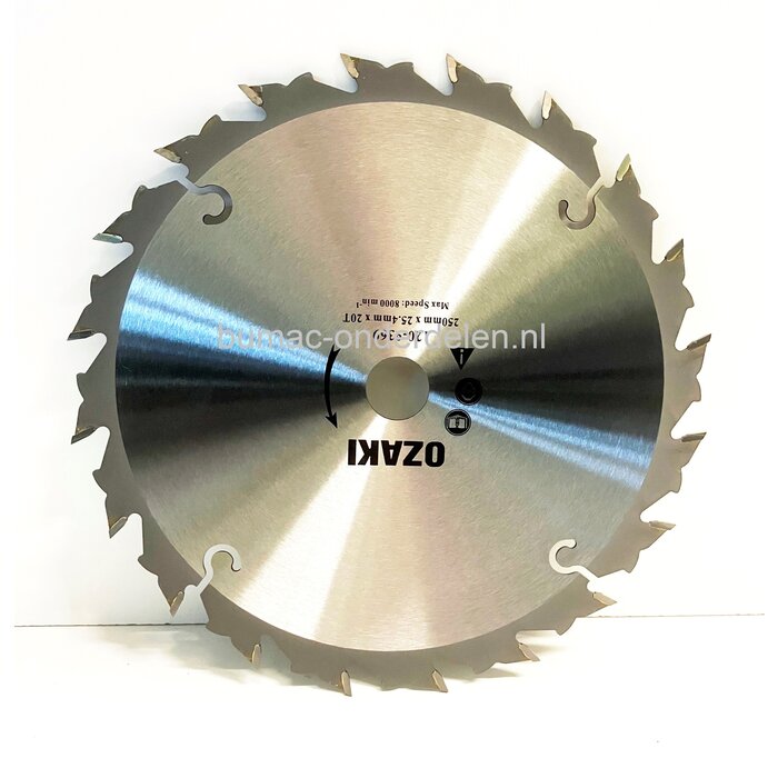 20 Tands mes voor bosmaaier, bermmaaier, buiten diameter 250 mm,  asgat 25,4 mm, dikte 1,8 mm, hardmetalen tanden, snijmes met 20 geharde tanden, onderdeel