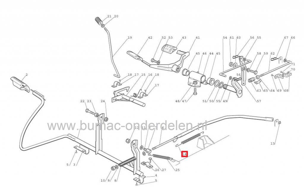 Veer voor remstang en V snaar maaidek ontspannen op Castelgarden, Stiga, Mountfield, Alpina, Viking, Brill, Honda Zitmaaiers met 92 Cm Maaidek, Remveer, onderdeel, J, JP, JT, JP92, JR92, JTP, JB, JX, JS92, TC92, Junior, 92 Hydro, JX160HD, NJX 92, RH1336,