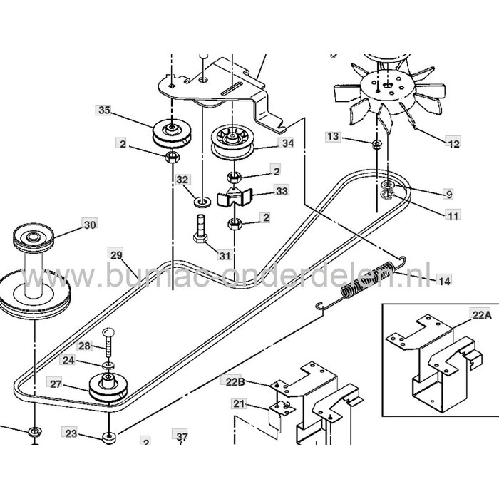 Veer voor Johndeere LT155, LT160, LT166, LT170, LT180, LT190, LTR155, LTR166, LTR180,  X465, X475, X485, X495, X575, X585, X595, X700, X710, X720, X724, X728, X730, X734, X738, X739, X740, X744, X748, X750, X754, X758, X940, X948, X949, Zitmaaier, spanvee