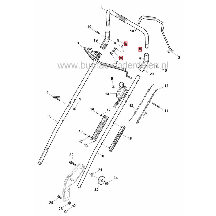 Bus voor Hendels CASTELGARDEN Grasmaaier, Bussen voor Motorrem Hendel en Aandrijf Hendel van Benzinemaaier - Loopmaaier, Castel Garden - Stiga - Alpina - Mountfield
