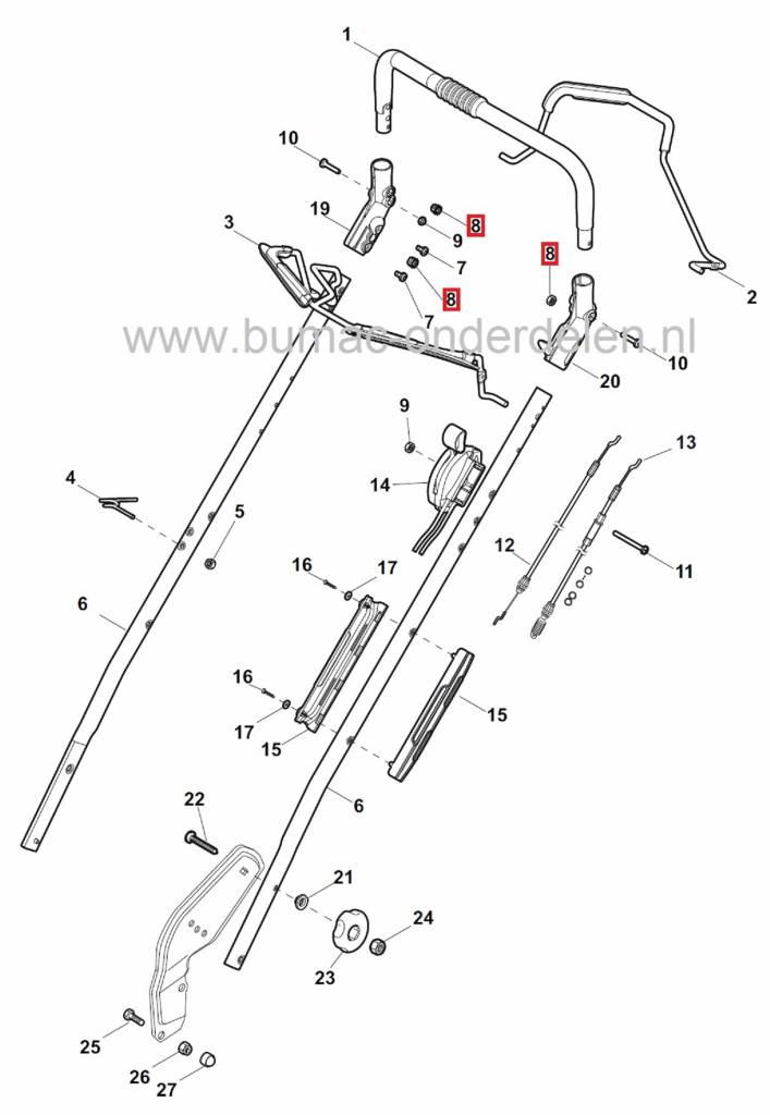 Bus voor Hendels CASTELGARDEN Grasmaaier, Bussen voor Motorrem Hendel en Aandrijf Hendel van Benzinemaaier - Loopmaaier, Castel Garden - Stiga - Alpina - Mountfield