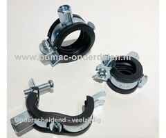 Ophangbeugel klembereik 15-19 mm. Kabelklem, buizenklem, slangenbevestiging, leidingklem, draadpijpklem verzinkt staal met inleg. Beregeningstechniek, Hydrauliekslang, Brandstofslang, Clip, Beugel, Buisbeugel, Koper, IJzer Klemhaak