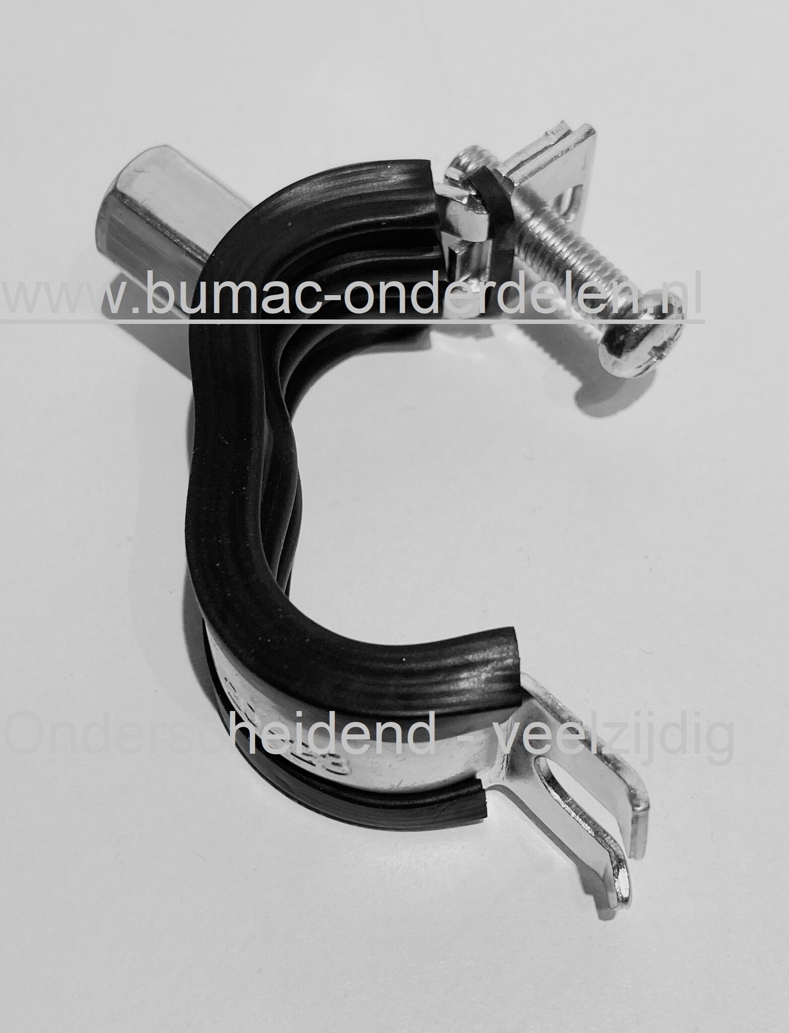 Ophangbeugel klembereik 15-19 mm. Kabelklem, buizenklem, slangenbevestiging, leidingklem, draadpijpklem verzinkt staal met inleg. Beregeningstechniek, Hydrauliekslang, Brandstofslang, Clip, Beugel, Buisbeugel, Koper, IJzer Klemhaak