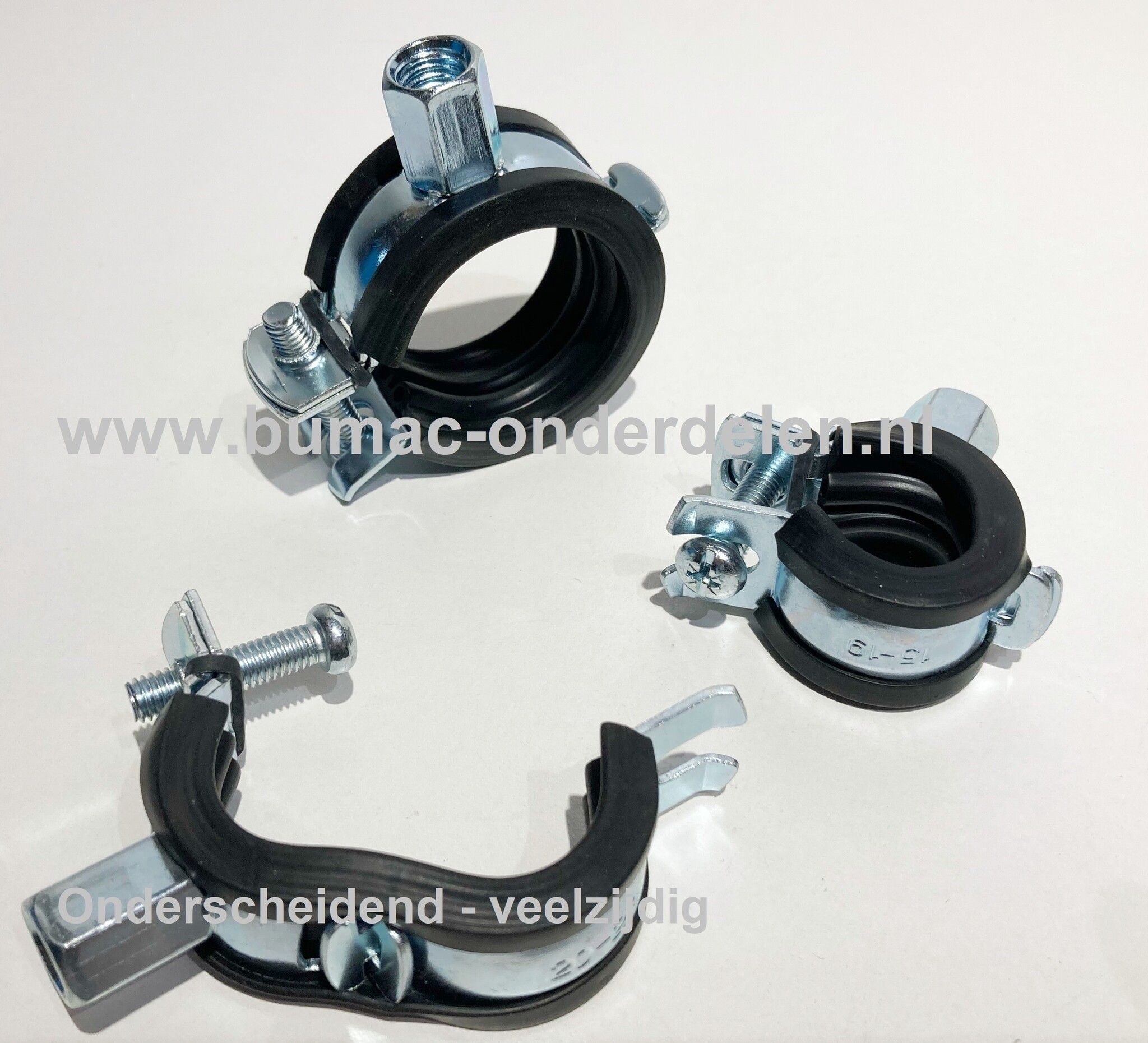 Ophangbeugel klembereik 32 - 35 mm. Kabelklem, buizenklem, slangenbevestiging, leidingklem, draadpijpklem verzinkt staal met inleg. Beregeningstechniek, Hydrauliekslang, Brandstofslang, Clip, Beugel, Buisbeugel, Koper, IJzer Klemhaak