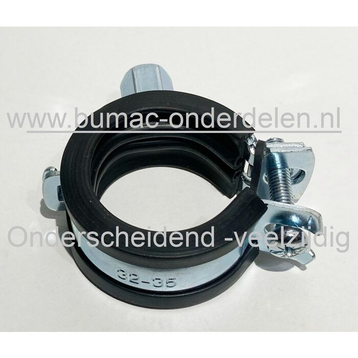 Ophangbeugel klembereik 48 - 53 mm. Kabelklem, buizenklem, slangenbevestiging, leidingklem, draadpijpklem verzinkt staal met inleg. Beregeningstechniek, Hydrauliekslang, Brandstofslang, Clip, Beugel, Buisbeugel, Koper, IJzer Klemhaak