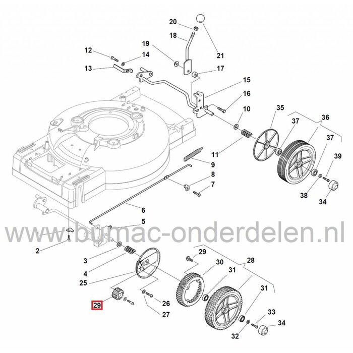 Tandwiel Wielaandrijving STIGA oa Multiclip 534 TR - Multiclip Pro 53 - Tornado Pro 51S Grasmaaier - Benzinemaaier - Loopmaaier, Castelgarden - Stiga - Alpina - Mountfield, Voorwiel Aandrijving