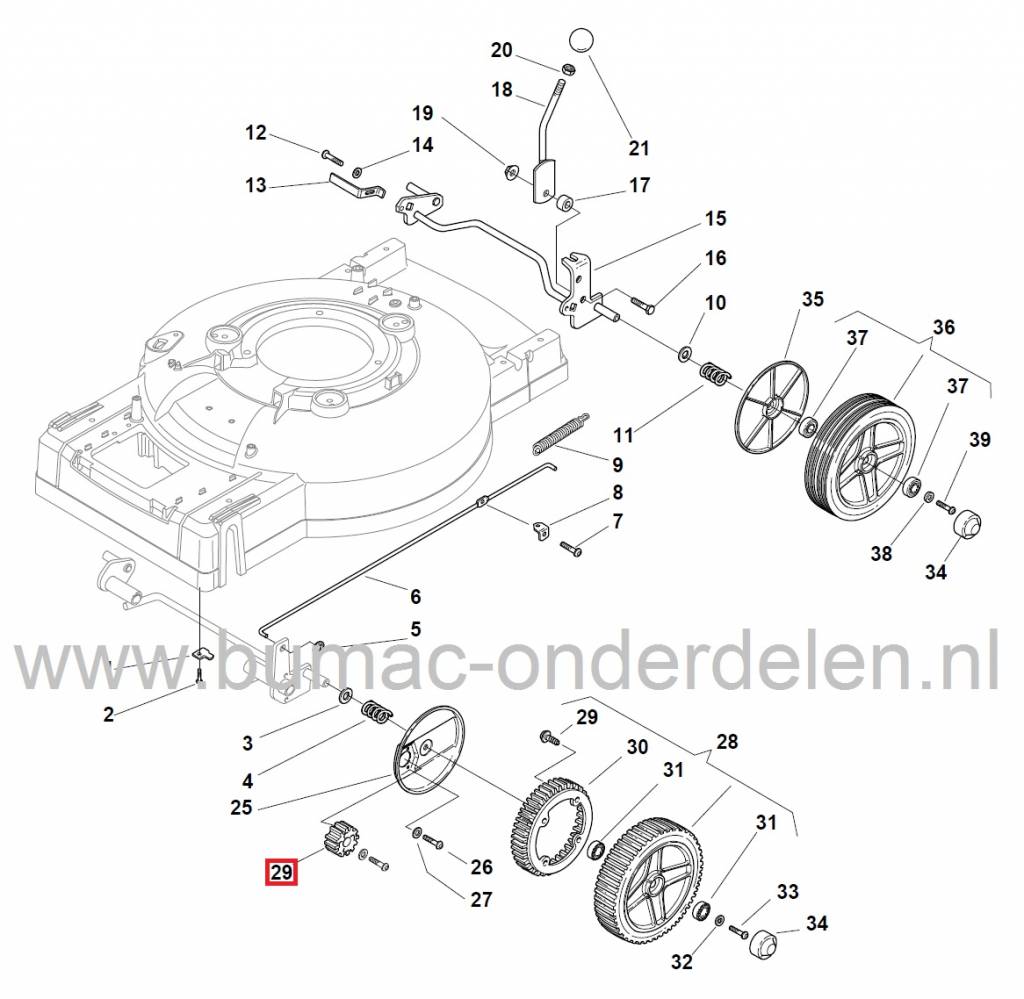 Tandwiel Wielaandrijving STIGA oa Multiclip 534 TR - Multiclip Pro 53 - Tornado Pro 51S Grasmaaier - Benzinemaaier - Loopmaaier, Castelgarden - Stiga - Alpina - Mountfield, Voorwiel Aandrijving
