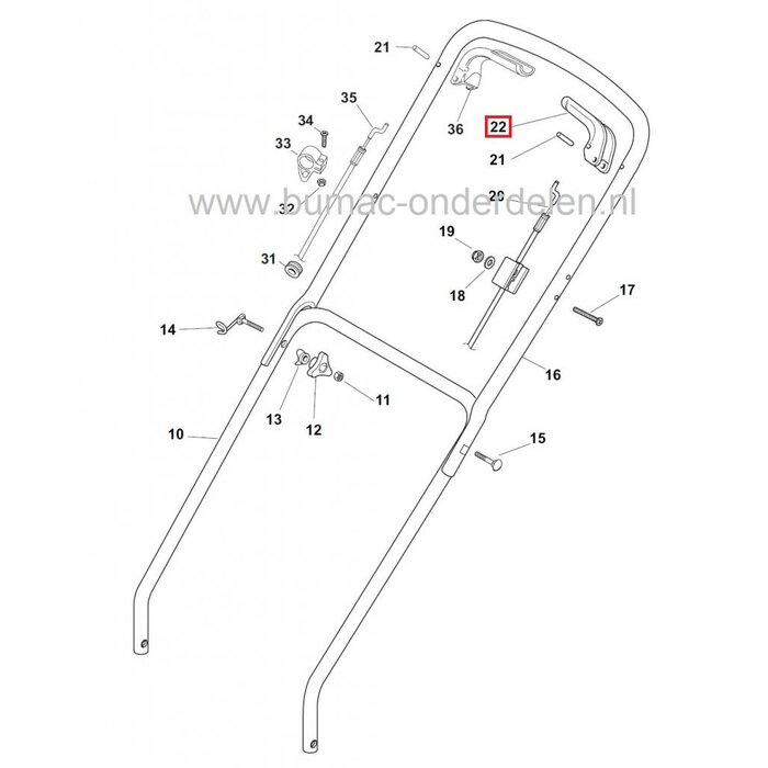 Hendel Motorrem STIGA Collector 43 S - Swing 45 - Collector 46 - Dino 47 - Multimower 48S Grasmaaier, Beugel voor Bediening Motor Rem Castelgarden - Stiga - Alpina - Mountfield Loopmaaier - Benzinemaaier - Cirkelmaaier
