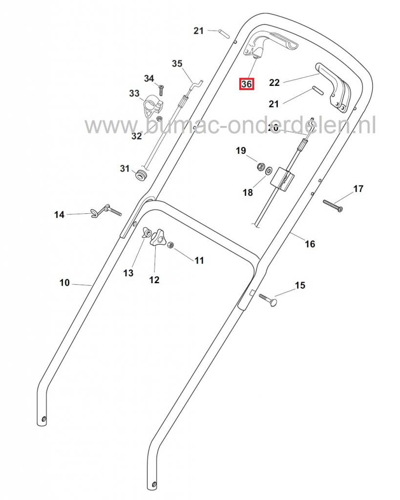 Hendel Aandrijving STIGA Collector 43 S - Swing 45 - Collector 46 - Dino 47 - Multimower 48S, Beugel voor Bediening van de Wiel Aandrijving bij Grasmaaier - Cirkelmaaier - Loopmaaier van Castelgarden - Stiga - Mountfield - Alpina