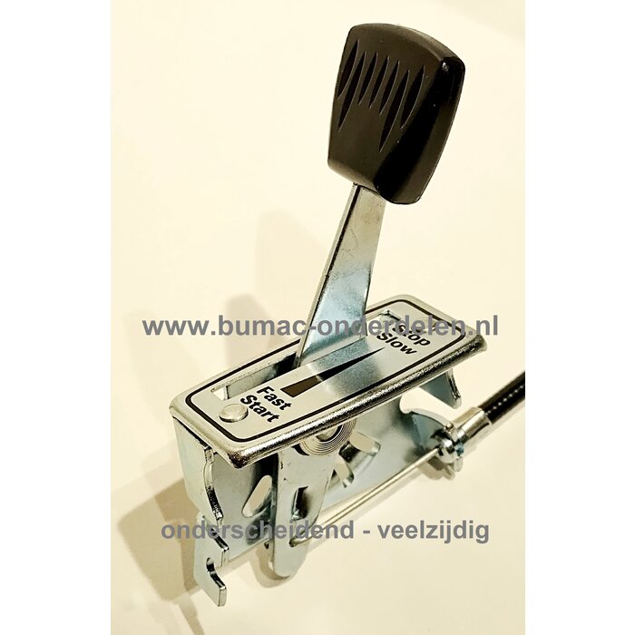 Gaskabel Universeel 125 Cm met hendel. Omkeerbaar om start/stop positie te wijzigen voor Grasmaaiers, Trilplaten, Sleuvenstampers, Wolf, MTD, Husqvarna, Alko, Viking, CastelGarden, Brill, Stiga, Honda, Murray, Toro Grasmaaiers, Gashendel.
