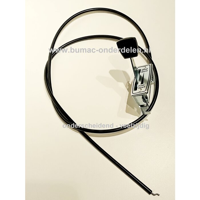Gaskabel Universeel 125 Cm met hendel. Omkeerbaar om start/stop positie te wijzigen voor Grasmaaiers, Trilplaten, Sleuvenstampers, Wolf, MTD, Husqvarna, Alko, Viking, CastelGarden, Brill, Stiga, Honda, Murray, Toro Grasmaaiers, Gashendel.