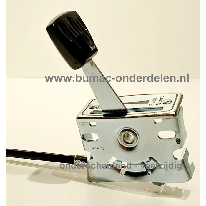 Gaskabel Universeel 125 Cm met hendel. Omkeerbaar om start/stop positie te wijzigen voor Grasmaaiers, Trilplaten, Sleuvenstampers, Wolf, MTD, Husqvarna, Alko, Viking, CastelGarden, Brill, Stiga, Honda, Murray, Toro Grasmaaiers, Gashendel.