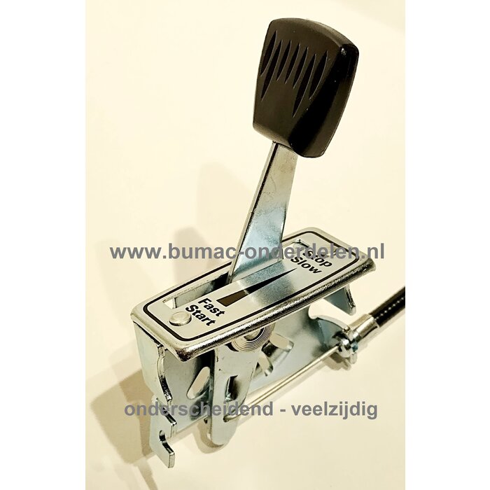 Gaskabel Universeel 155 Cm met hendel. Omkeerbaar om start/stop positie te wijzigen voor Grasmaaiers, Trilplaten, Sleuvenstampers, Wolf, MTD, Husqvarna, Alko, Viking, CastelGarden, Brill, Stiga, Honda, Murray, Toro Grasmaaiers, Gashendel.