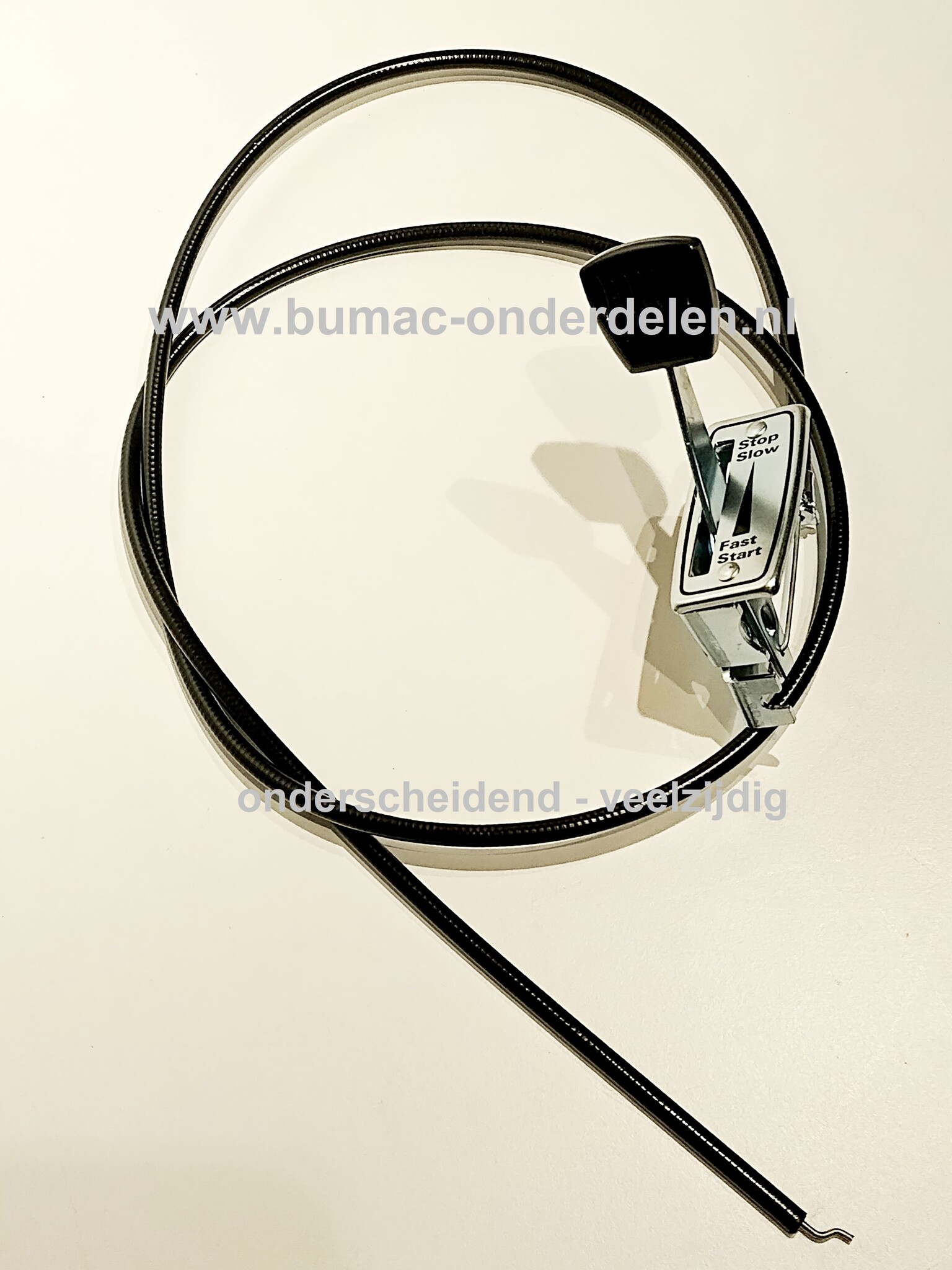 Gaskabel Universeel 155 Cm met hendel. Omkeerbaar om start/stop positie te wijzigen voor Grasmaaiers, Trilplaten, Sleuvenstampers, Wolf, MTD, Husqvarna, Alko, Viking, CastelGarden, Brill, Stiga, Honda, Murray, Toro Grasmaaiers, Gashendel.