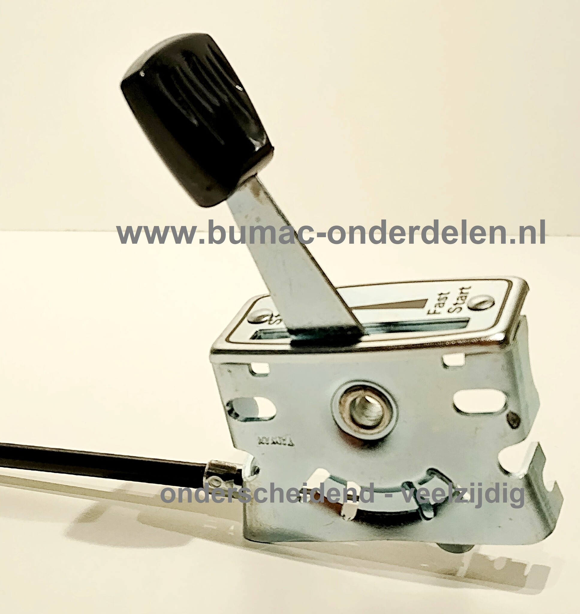 Gaskabel Universeel 155 Cm met hendel. Omkeerbaar om start/stop positie te wijzigen voor Grasmaaiers, Trilplaten, Sleuvenstampers, Wolf, MTD, Husqvarna, Alko, Viking, CastelGarden, Brill, Stiga, Honda, Murray, Toro Grasmaaiers, Gashendel.