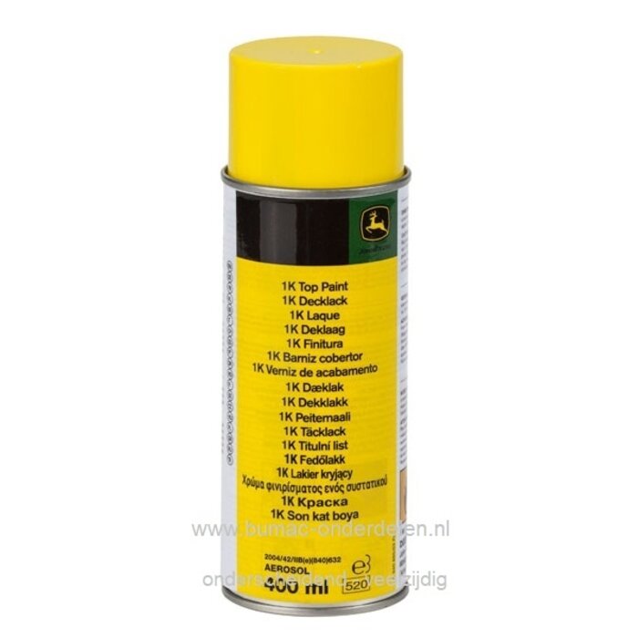 Gele verf in spuitbus voor John Deere Zitmaaiers, Frontmaaiers, Tuintrekkers, John Deere, JOHN DEERE, spuitbus verf geel voor Johndeere Zitmaaiers