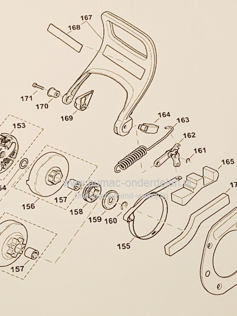 Remhendel voor Dolmar - Makita -  kettingzaag, motorzaag, DCS460,  DCS461, DCS500,  DCS501. DCS4600S, DCS4600SH, DCS5000, DCS5000H, DCS5001, DCS5001H,  DCS5121, kettingrem, kettingzaag, chain brake, Kettenbremse  onderdeel.