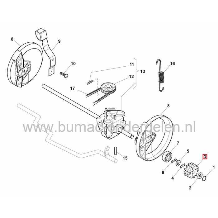 Aandrijf Tandwiel voor Grasmaaiers van CASTELGARDEN - STIGA - MOUNTFIELD - ALPINA, oa Modellen Turbo 46 - Collector 46 - SP180, Loopmaaier - Benzinemaaier - Cirkelmaaier - Duwmaaier
