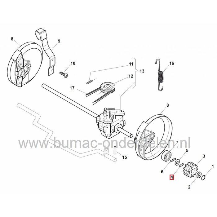 Pal voor Tandwiel Wielaandrijving CASTELGARDEN - STIGA - MOUNTFIELD - ALPINA Grasmaaier - Benzinemaaier - Loopmaaier, onder andere Turbo 46 - Collector 46 - SP180