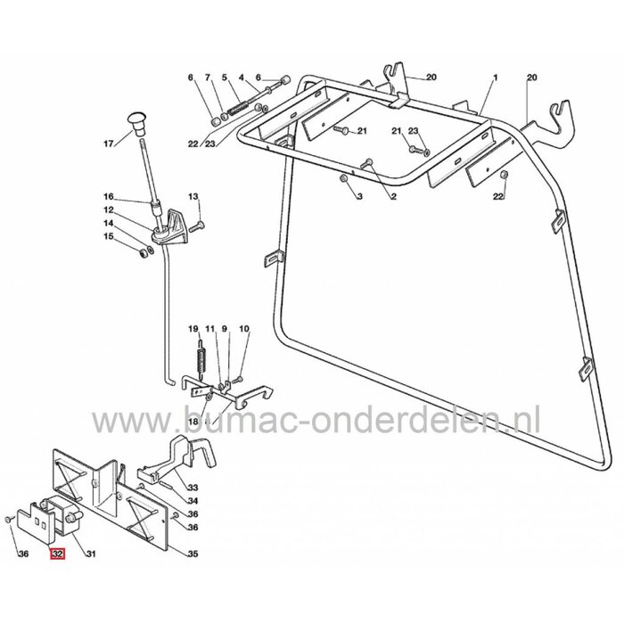 Beschermkap Schakelaar Vangbak CASTELGARDEN - STIGA - MOUNTFIELD - ALPINA Zitmaaier oa Modellen Junior 92 - J92 - JP92 - JT92 - JR92, Kap Schakelaar Sensor Vangbak Vol