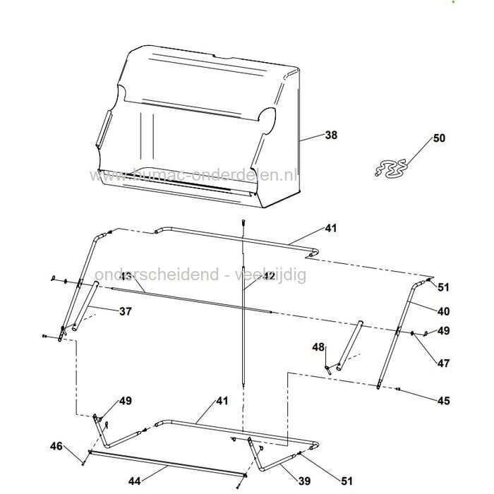 Veegmachine onderdeel – 42 inch werkbreedte, XL opvangzak 420 L, spiraalborstel en verstelbare werkhoogte (Turfmaster)