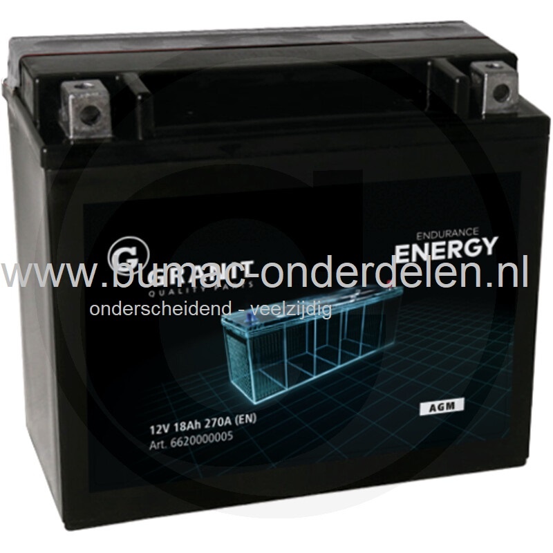 Accu 12V 18Ah AGM – Universele Startaccu 270A | Vervangt YTX20L-BS, CTX20L-BS, ETX20L | Voor Tuinmachines, ATV’s, Motoren – 175x87x156mm