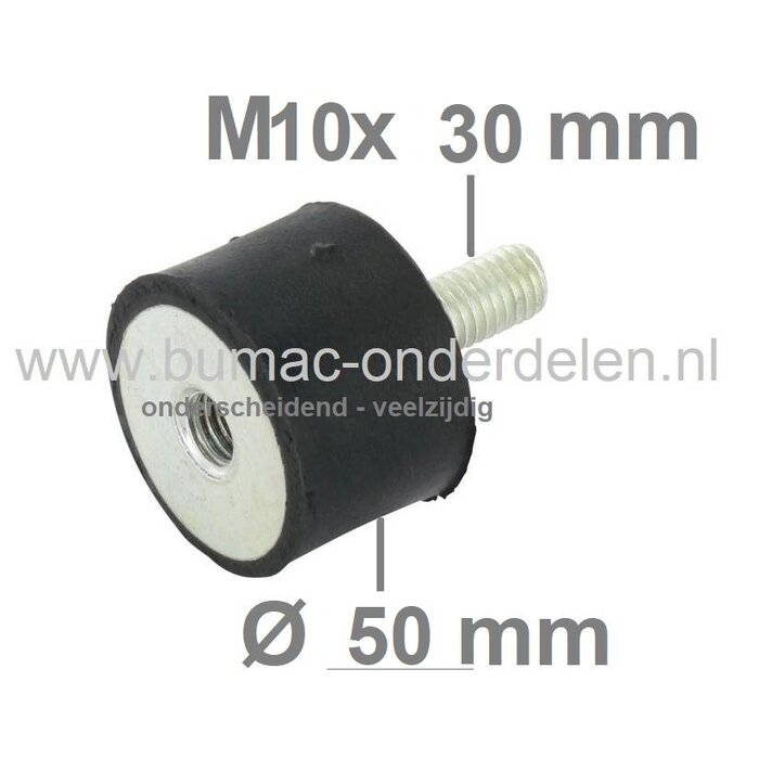 Universele Trillingsdemper Ø50x30 mm – M10 Uitvoering 2 – Voor Generatoren, Landbouwmachines, Compressoren, viberatiedempers, motorrubbers, trilplaatrubber, stootrubber